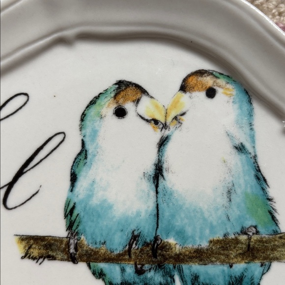 🐦 Anthropologie Linea Carta Diva Pyari Lovebirds Canapé Plate L 2 Blue Lovebirds - Picture 13 of 14